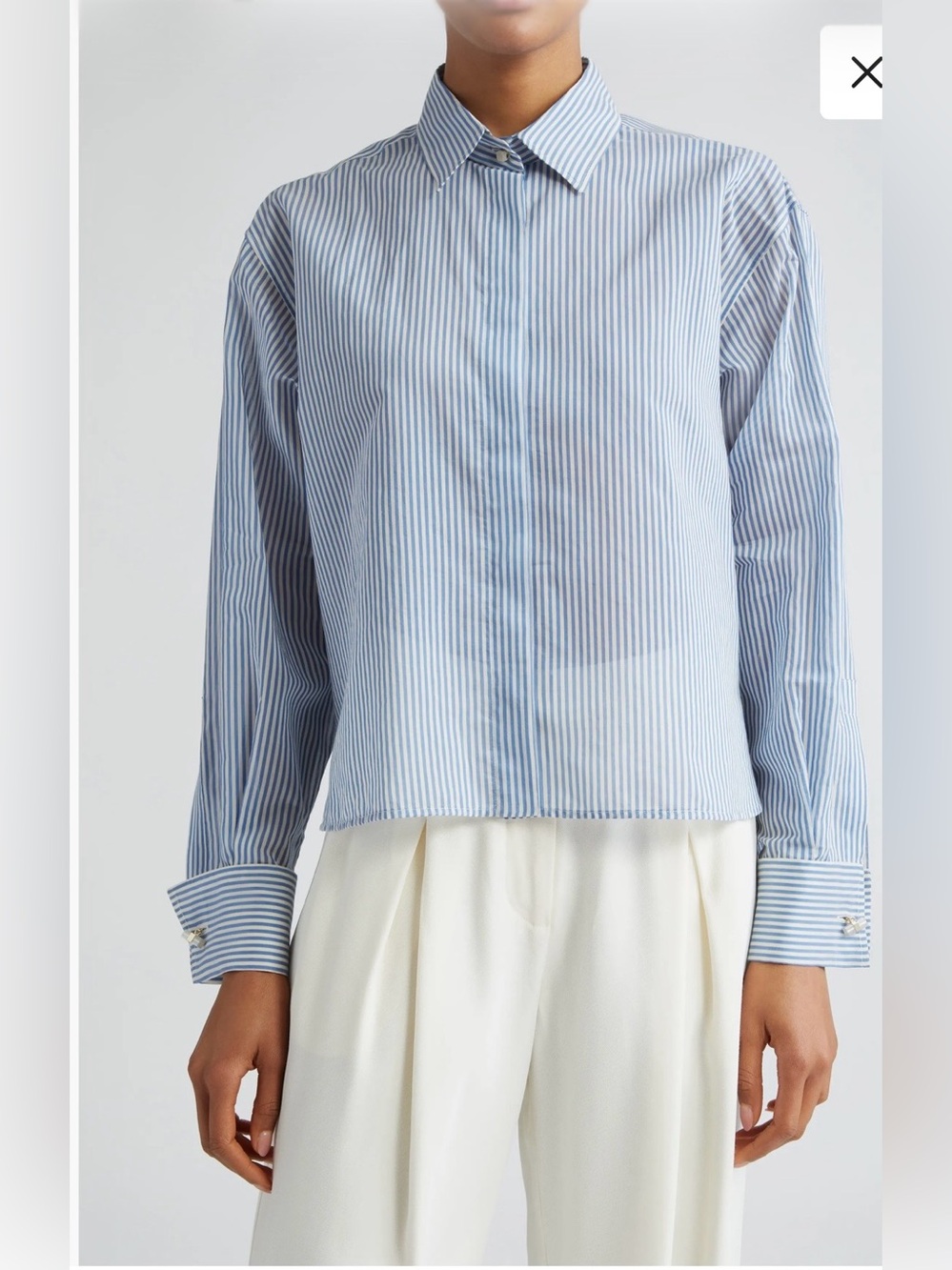 Max Mara Vertigo Avio Blue White Striped Cotton Silk Shirt US 14 NWT